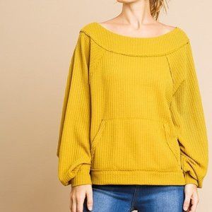Waffle Knit mustard colored top NWT